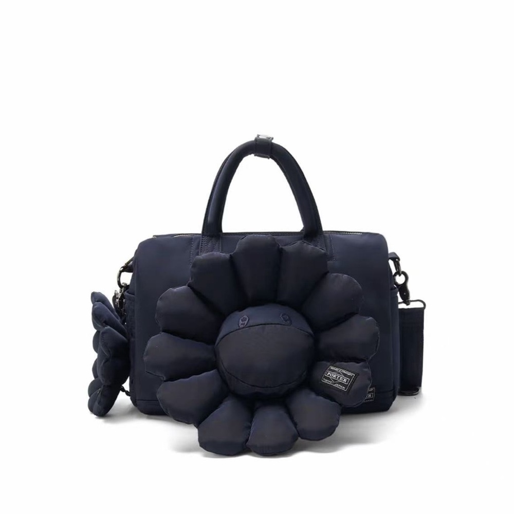 Quilted Daisy Accent Satchel Handbag - Olive and Navy - Picture 5 of 5